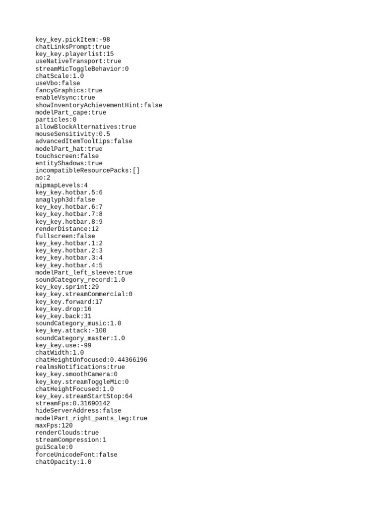 Minecraft Options Configuration Guide | PDF
