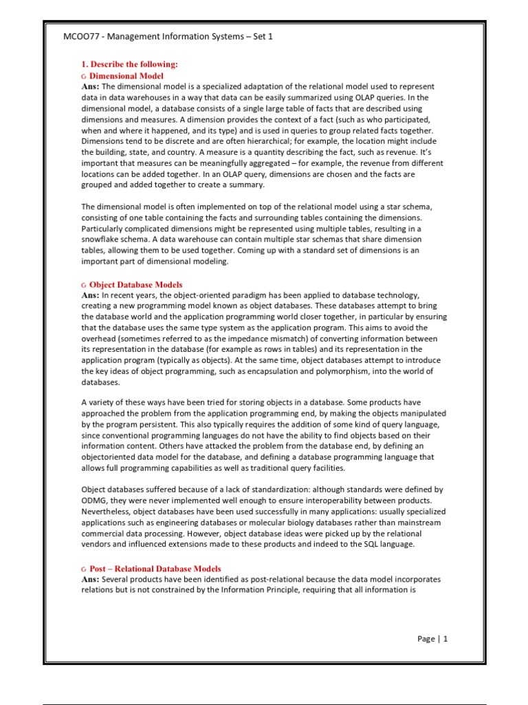 Ans: A: 1. Describe The Following: Dimensional Model | PDF | Databases ...