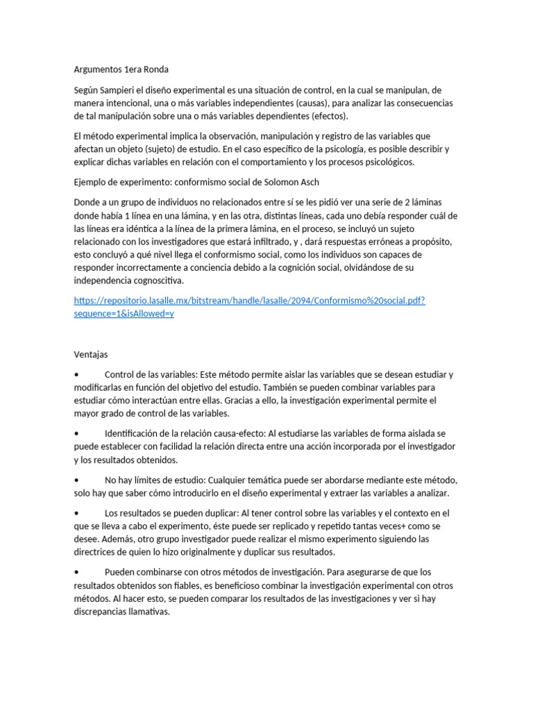 Argumentos 1era Ronda | PDF | Experimentar | Conformidad