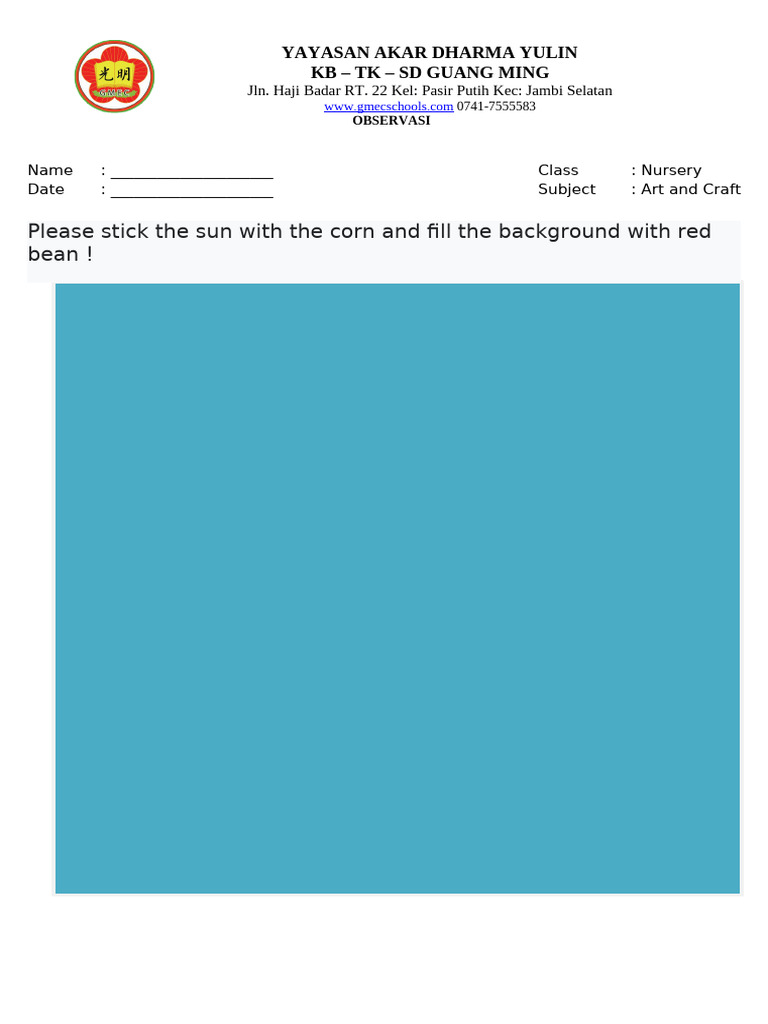 Art and Craft Observation Template | PDF