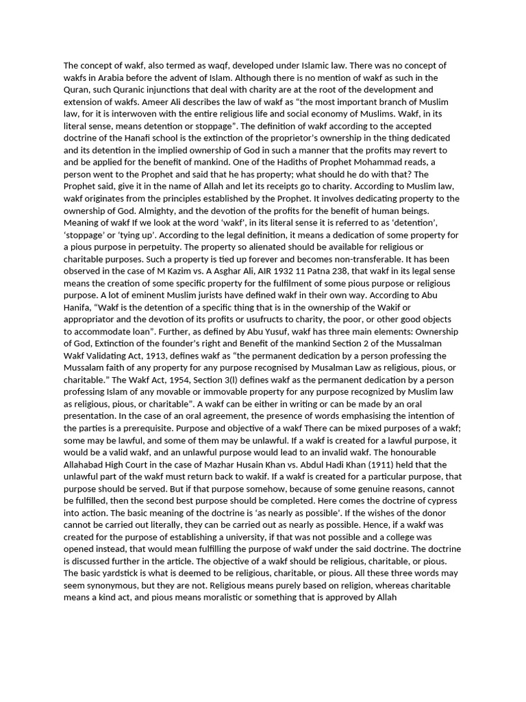 Understanding the Concept of Wakf | PDF | Abrahamic Religions | Islamic ...