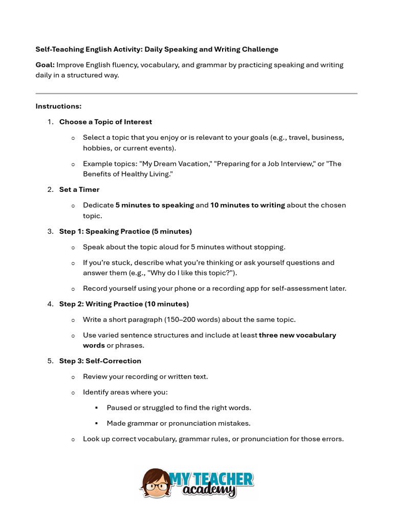 Self-Teaching+English+Activity+1 | PDF | English Language | Communication