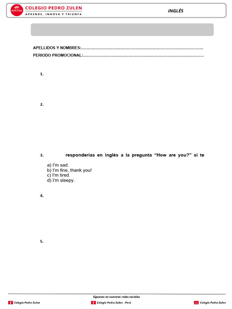 Examen Mensual de Inglés 2025 | PDF