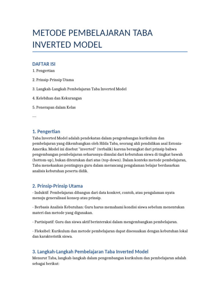 Metode Pembelajaran Taba Inverted Model | PDF