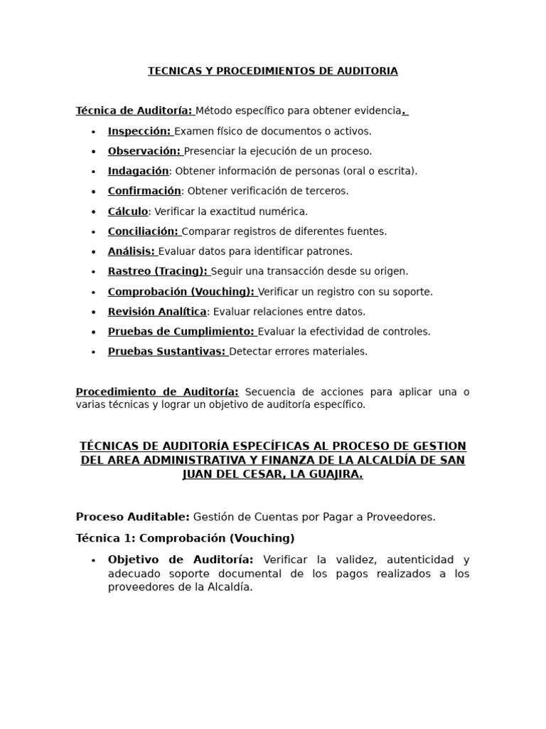Tecnicas y Procedimientos Danilo | PDF | Auditoría | Contabilidad