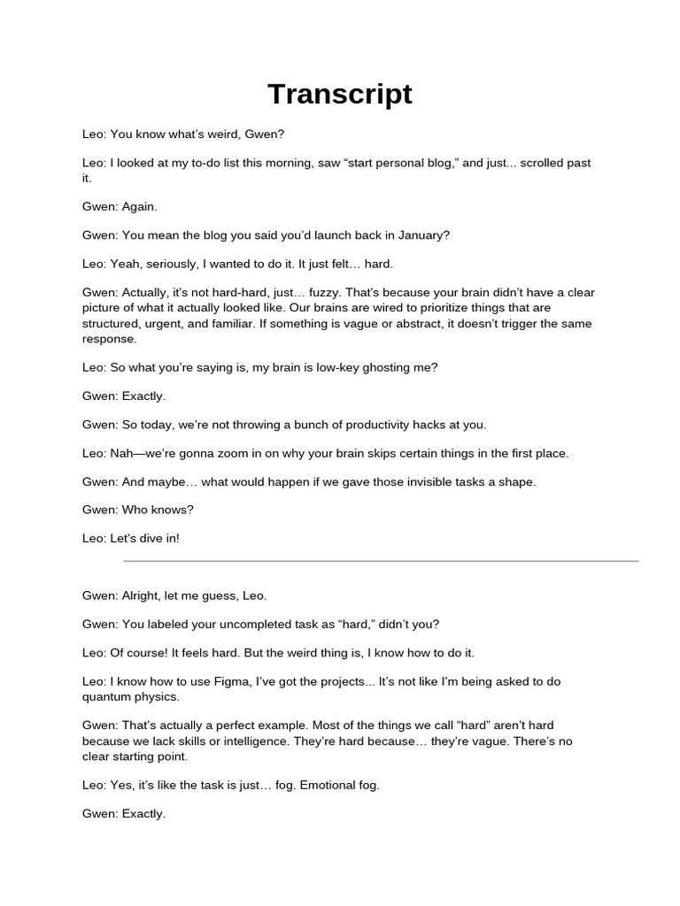 Transcript+ Vocab+ Questionnaire | PDF | Thought | Cognition