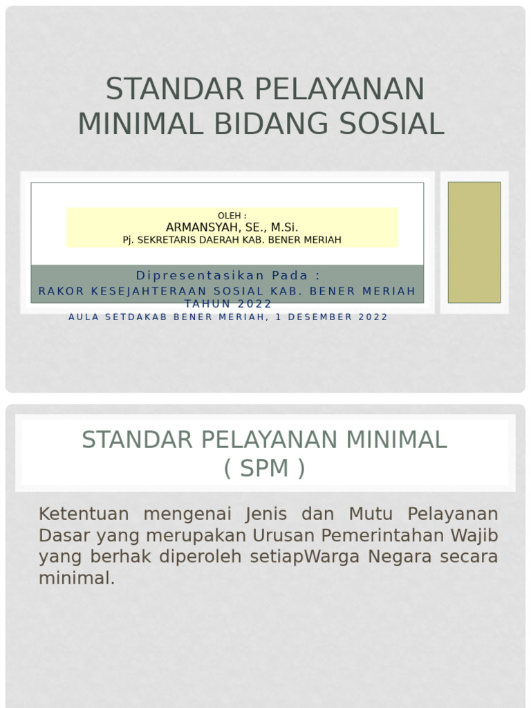 Standar Pelayanan Minimal Sosial 2022 | PDF