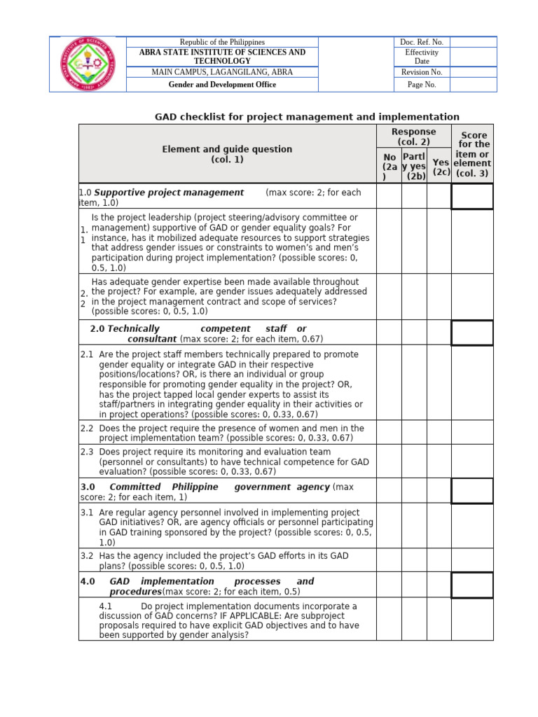 GAD Checklist for Project Management | PDF | Project Management ...