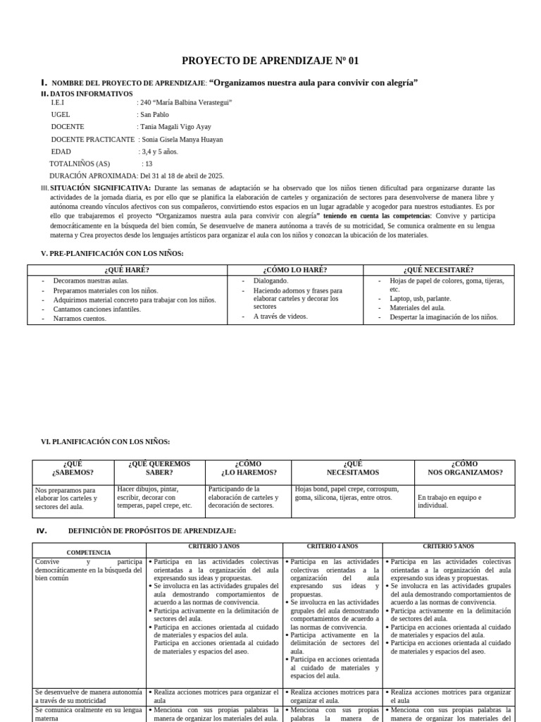 Proyecto #1 Abril Sectores | PDF | Salón de clases | Aprendizaje