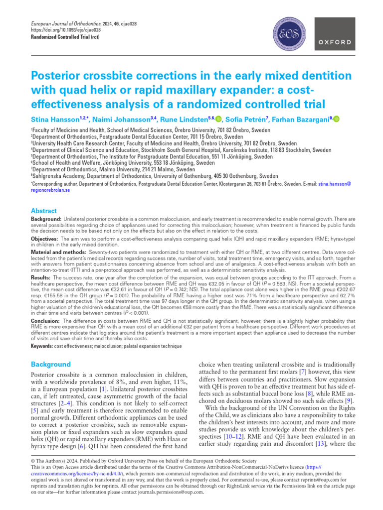 Posterior Crossbite Corrections in The Early Mixed Dentition | PDF ...
