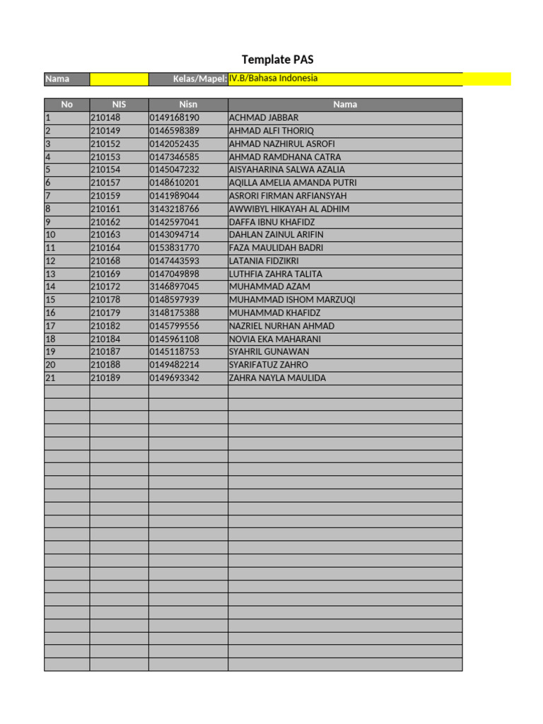 Daftar Nama Siswa Kelas IV.B | PDF