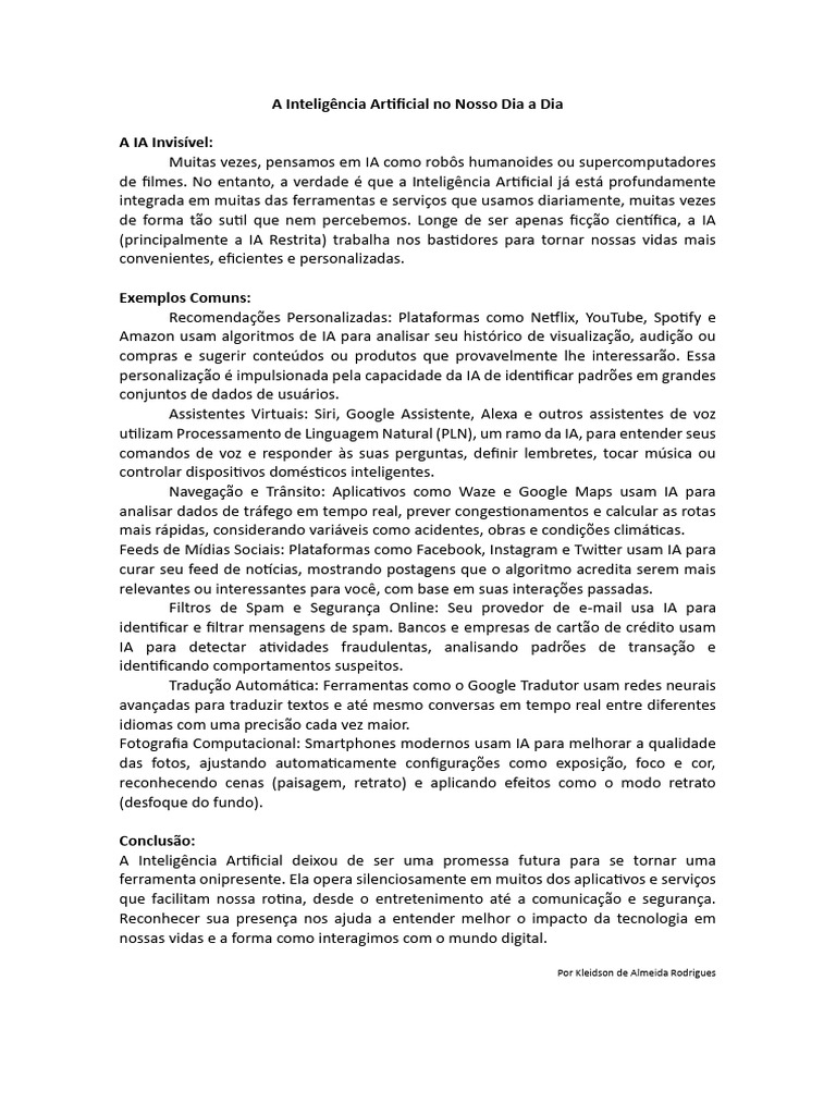 A Influência da IA no Cotidiano | PDF | Inteligência artificial ...