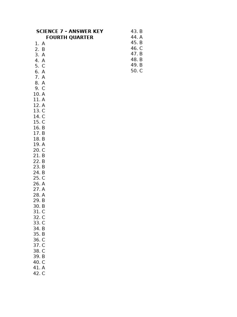 Grade 7 Science Answer Key | PDF
