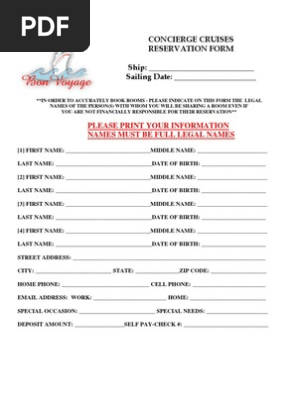 Blank Reservation Form