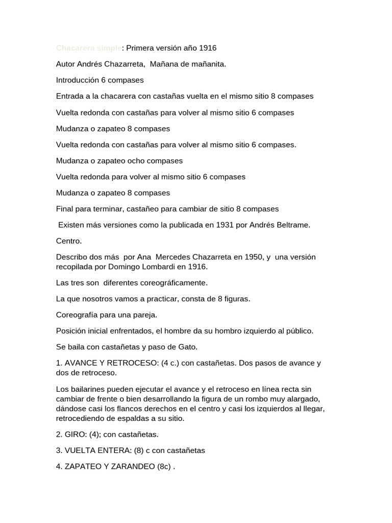Coreografía de Chacarera Simple | PDF