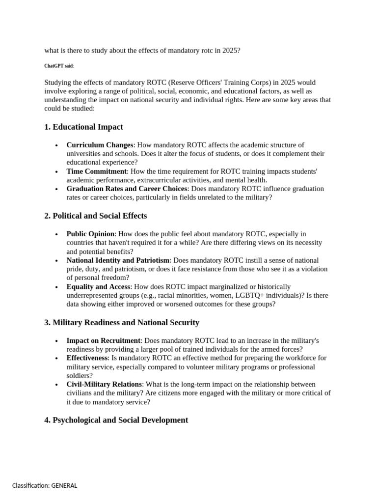 Effects of Mandatory ROTC in 2025 | PDF | Reserve Officers' Training ...