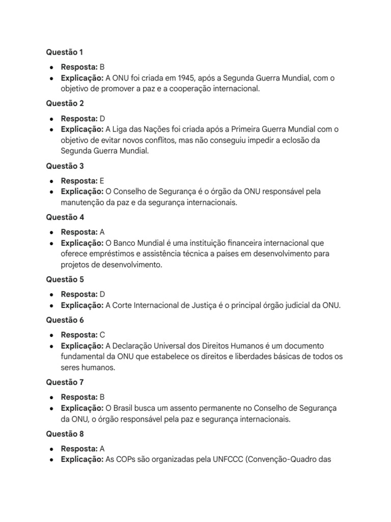 Questões e Respostas sobre a ONU | PDF