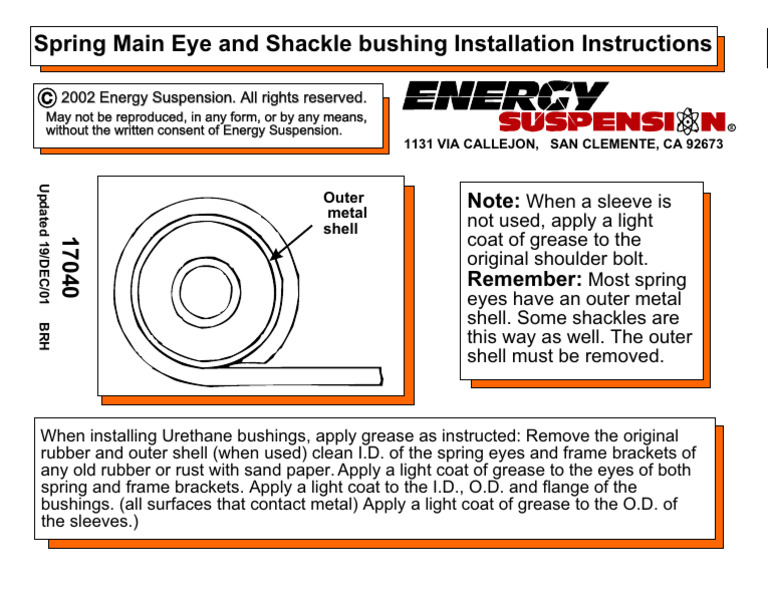 Energy Suspension 2-2101R Spring Bushings Installation Instructions - 0 ...