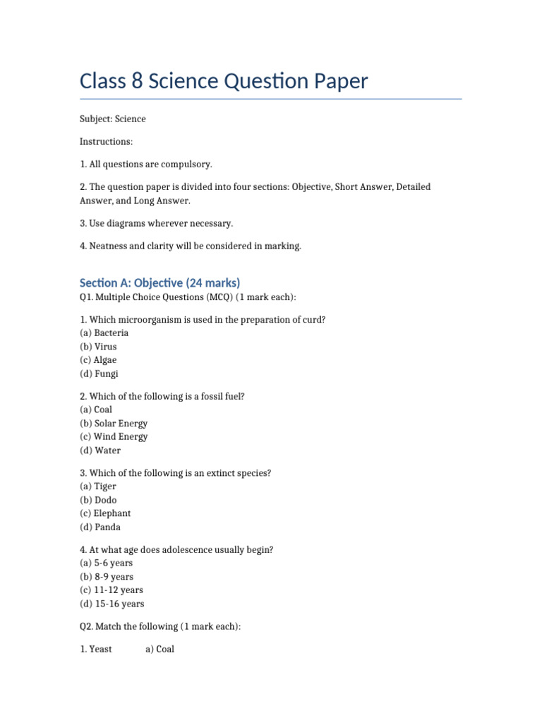 A question of science 8冊 Class 8 Science Question Paper | PDF | Combustion