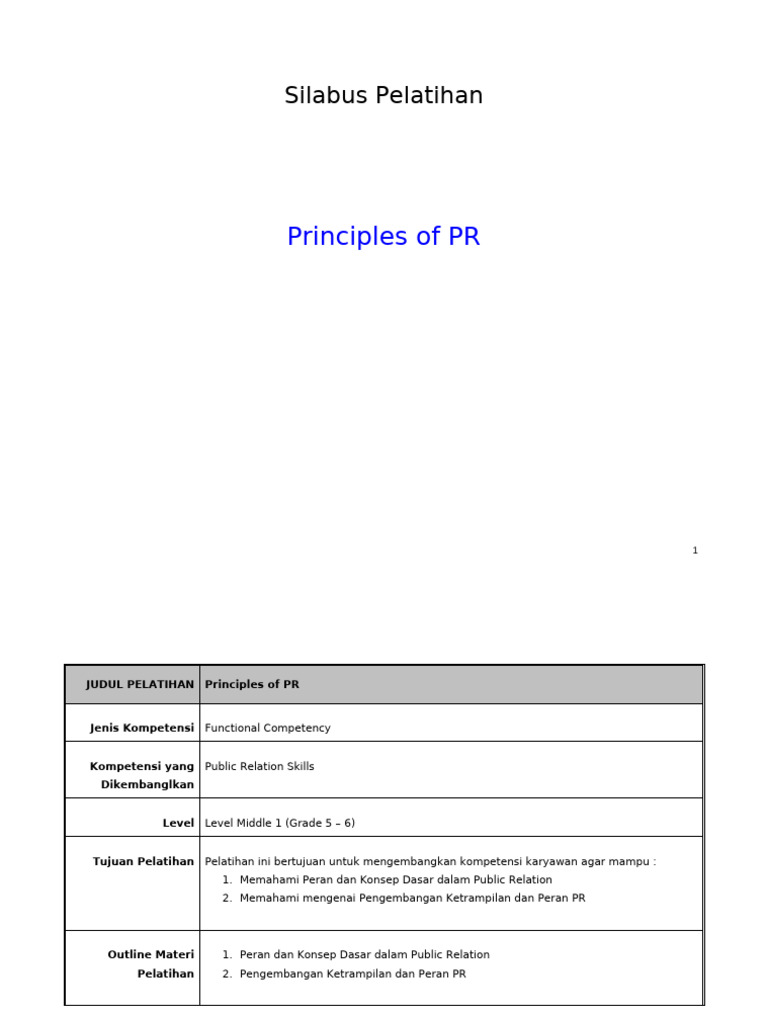 Pelatihan Prinsip PR untuk Karyawan | PDF
