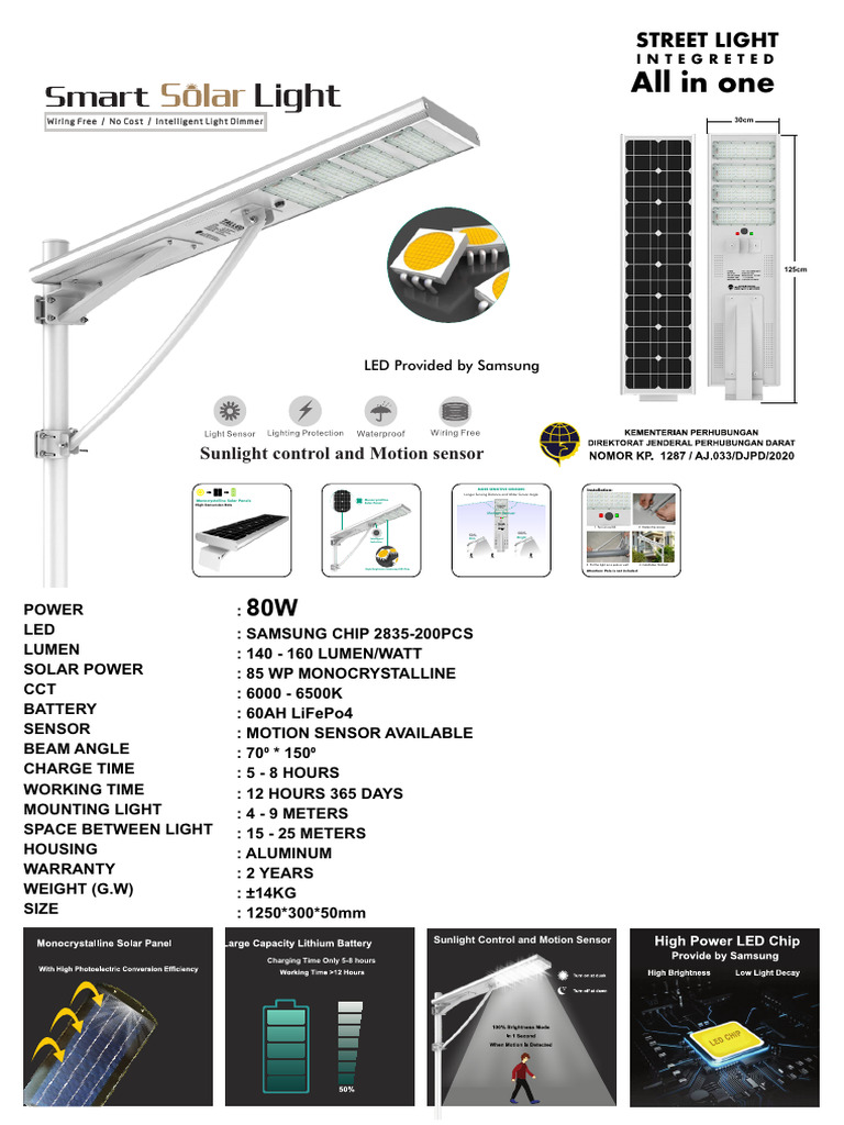 Integrated Solar Street Light Specs | PDF | Solar Panel | Soil