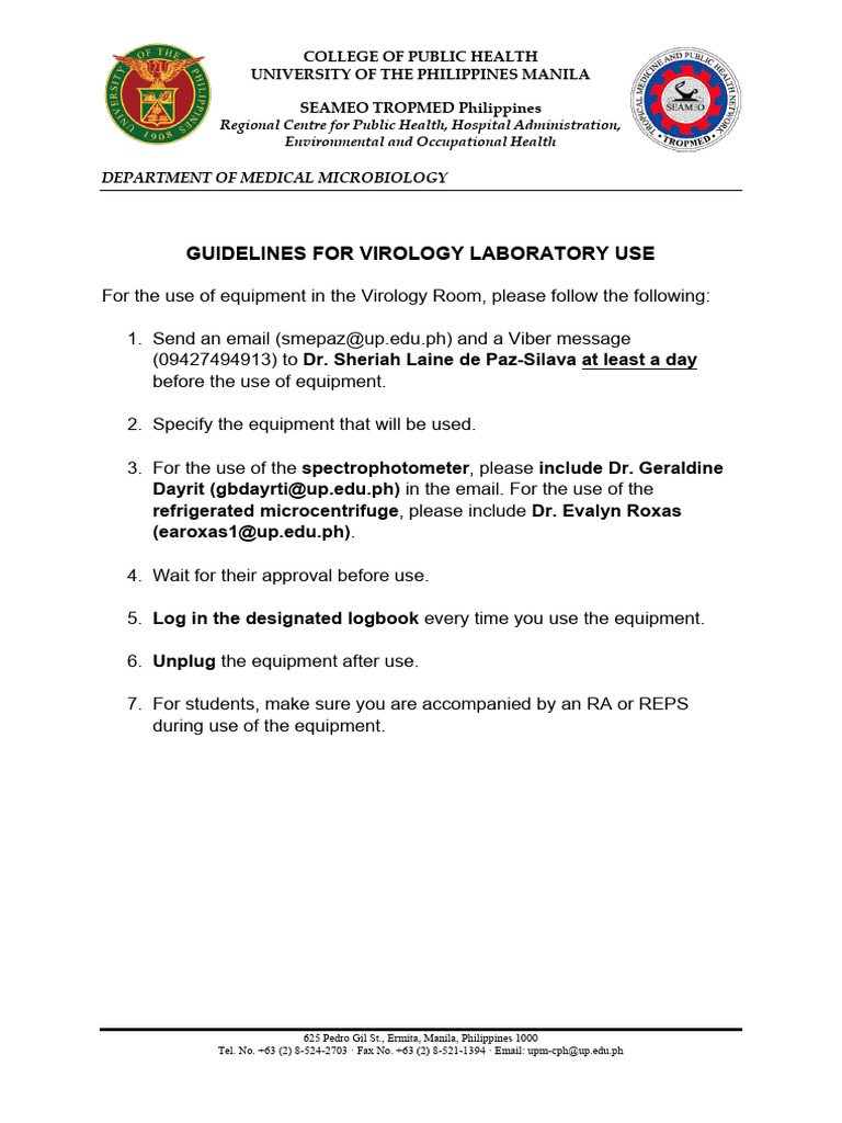 DMM Viro Lab Use Guidelines | PDF