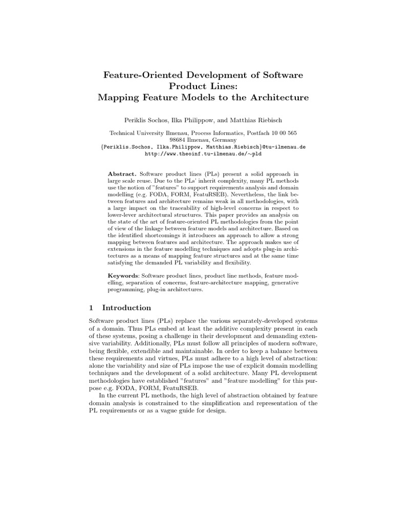 Product Lines Mapping Feature Models To The Architecture | PDF ...