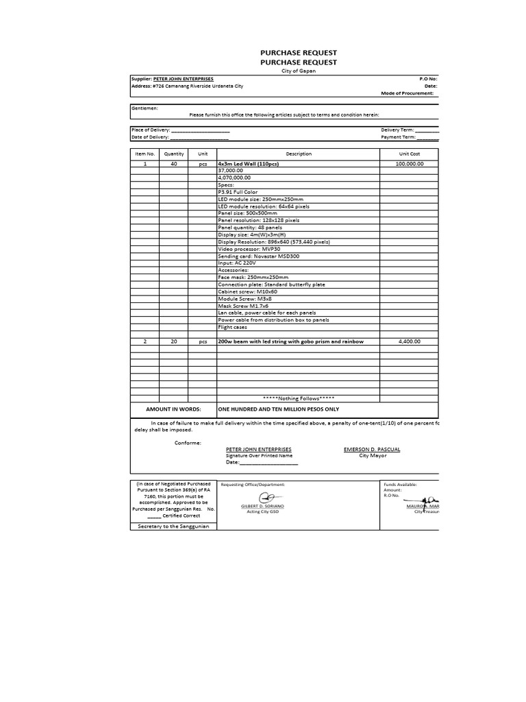 Purchase Request for LED Wall | PDF | Computer Engineering