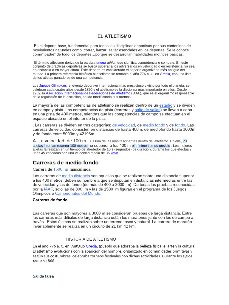 Clase de Atletismo | PDF | Deporte del atletismo | Deportes individuales