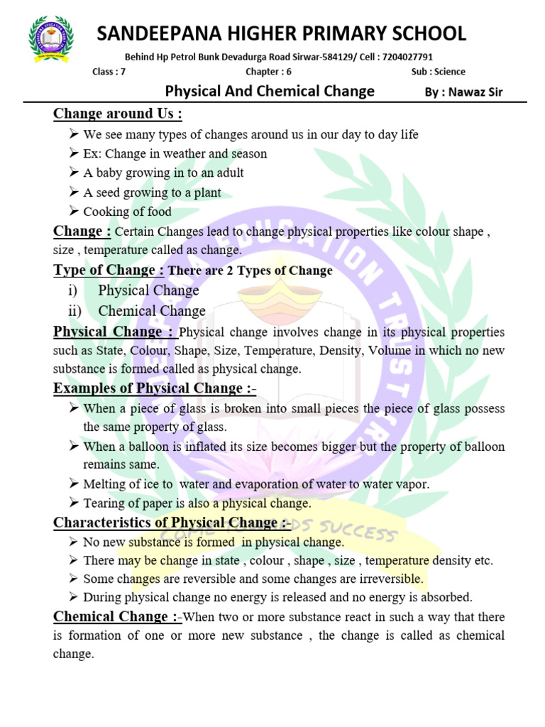 Physical and Chemical Changes Explained | PDF | Rust | Magnesium