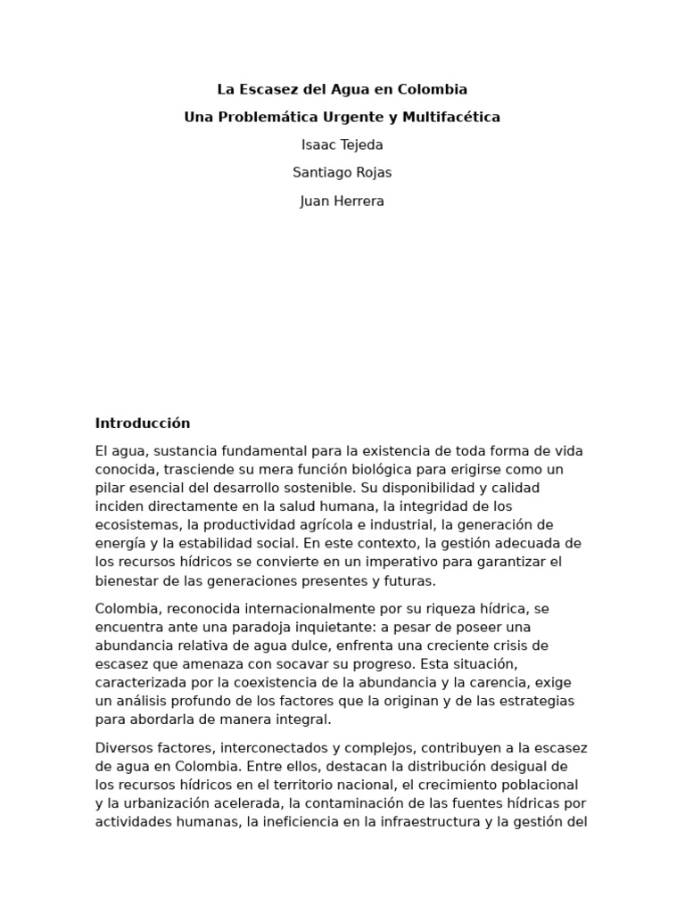 Escasez de Agua en Colombia: Causas y Consecuencias | PDF | Agua ...