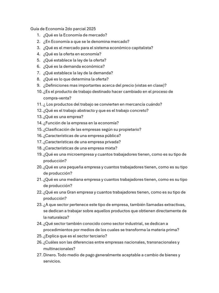 GUIA EXAMEN 2do Parcial Economia 2025 | PDF | Inflación | Dinero
