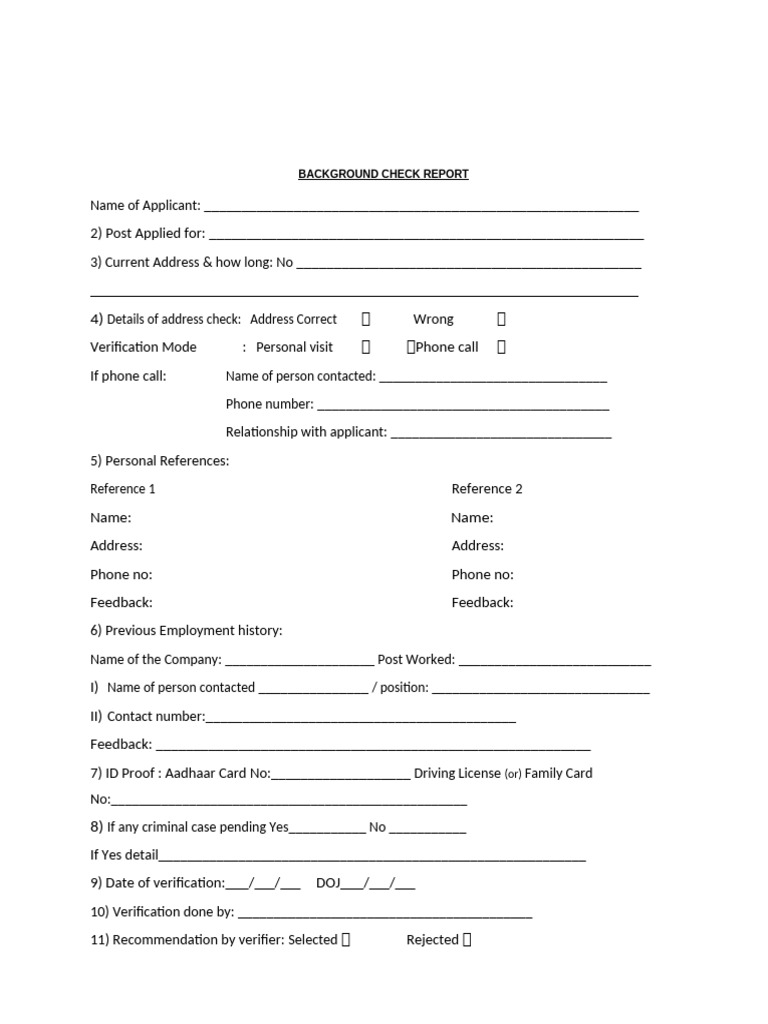 BACKGROUND CHECK REPORT CFL AVADI FORMAT | PDF