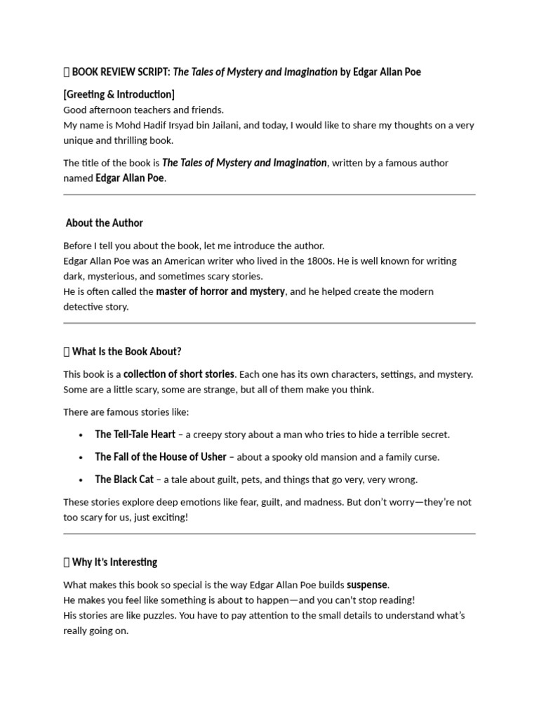 ? Book Review Script | PDF | Horror Fiction | Mystery Fiction