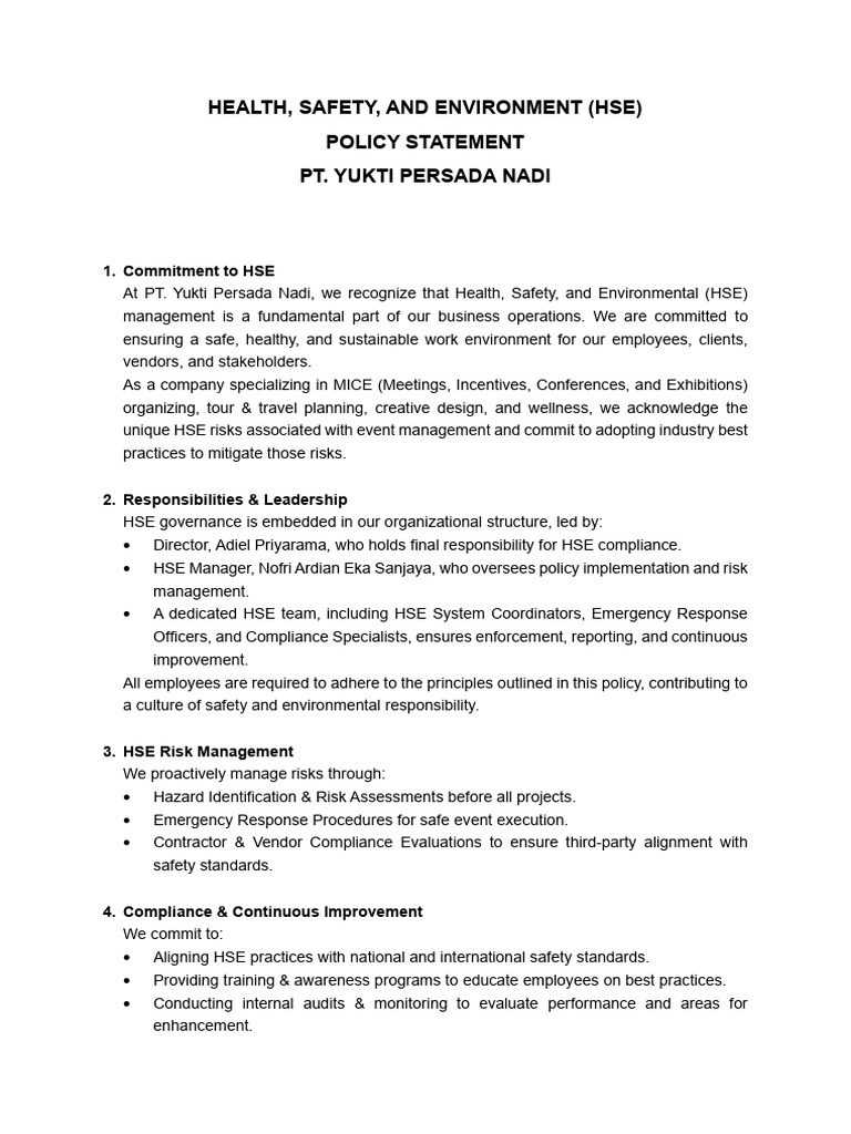 HSE Policy Document-22042025-1156329281 | PDF | Regulatory Compliance ...