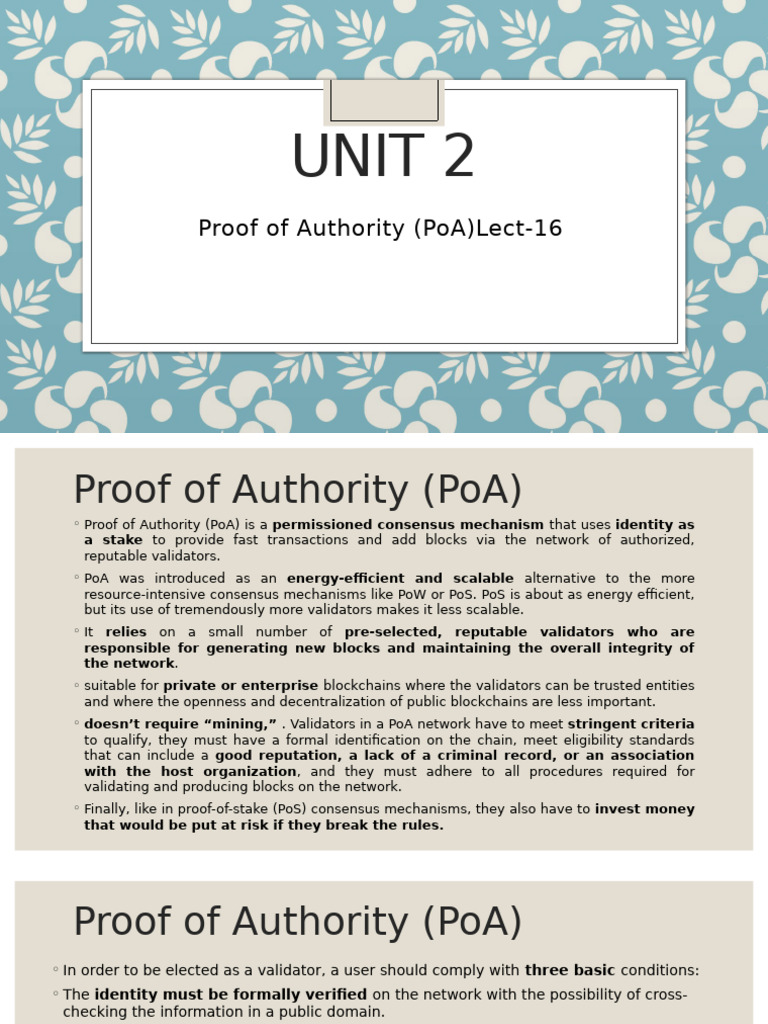 Understanding Proof of Authority (PoA) | PDF | Computing | Computer ...