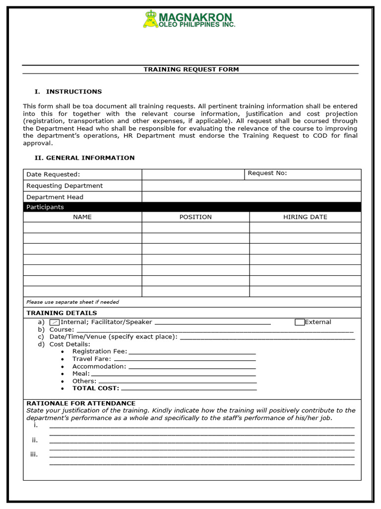 Training Request Form for Water Treatment | PDF