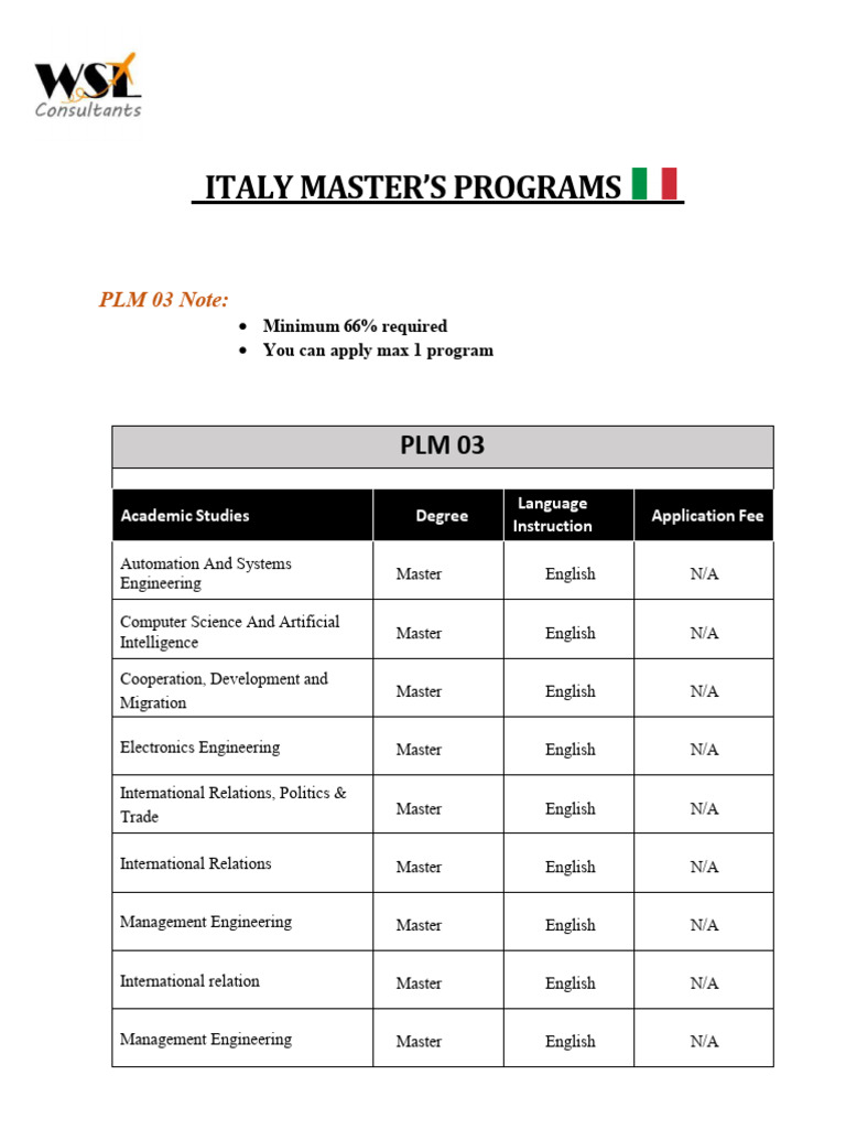 Master's Programs in Italy (English) | PDF | Engineering ...