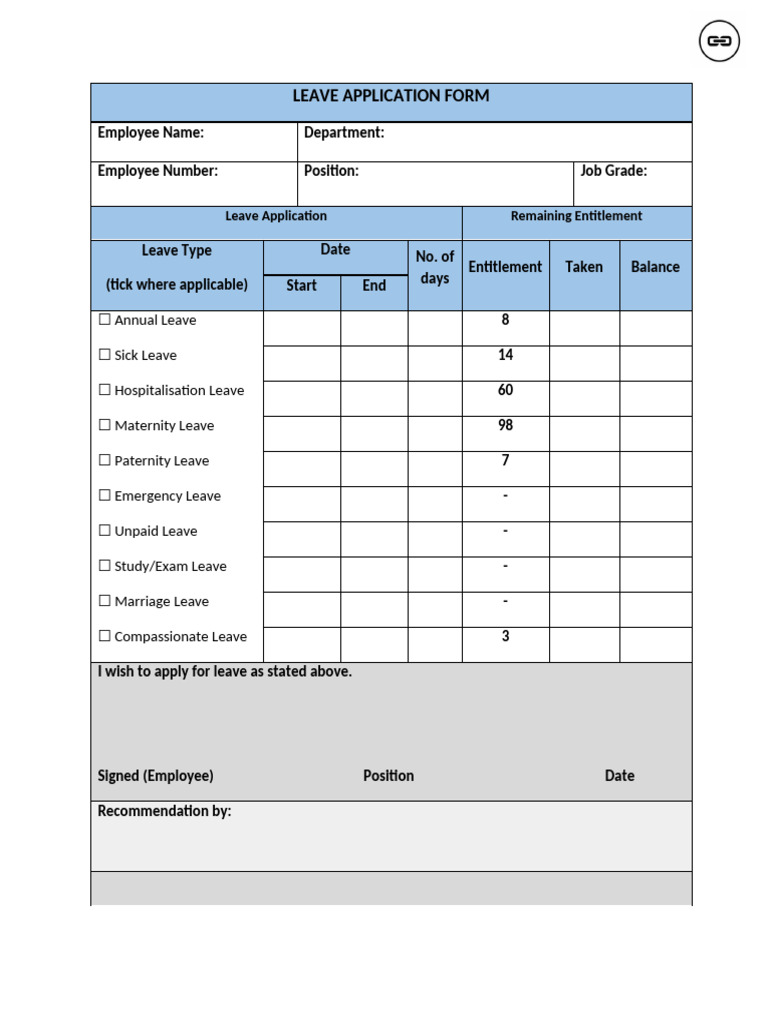 Government Employee Leave Application Form | PDF