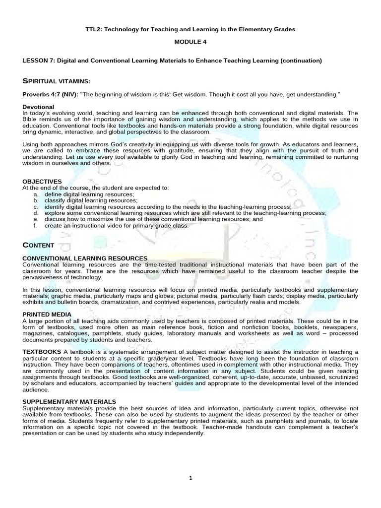 Enhancing Teaching with Digital and Print Resources | PDF | Learning ...