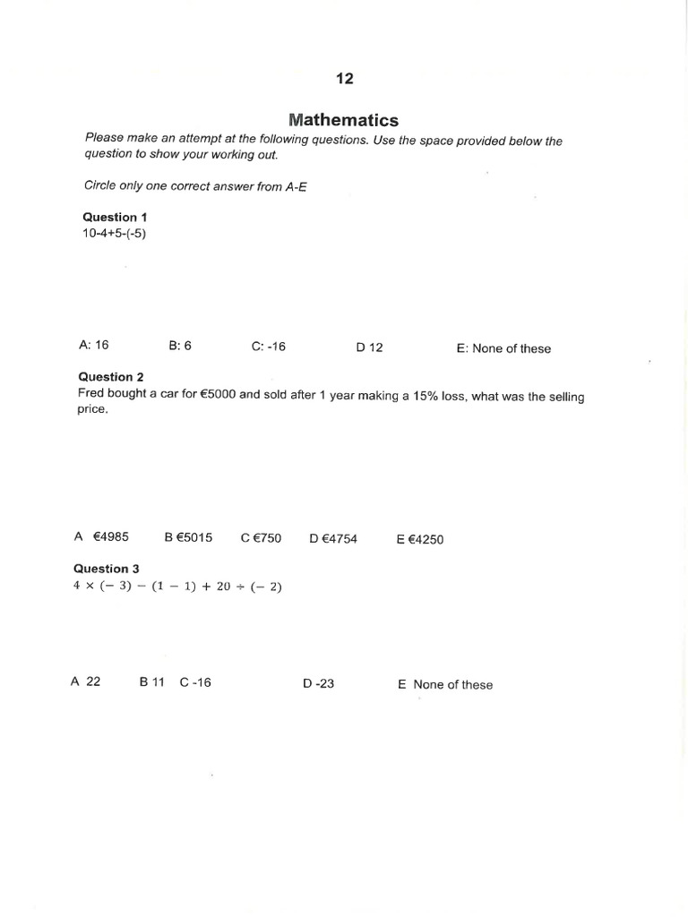 Entrance Exam 2023 Math | PDF