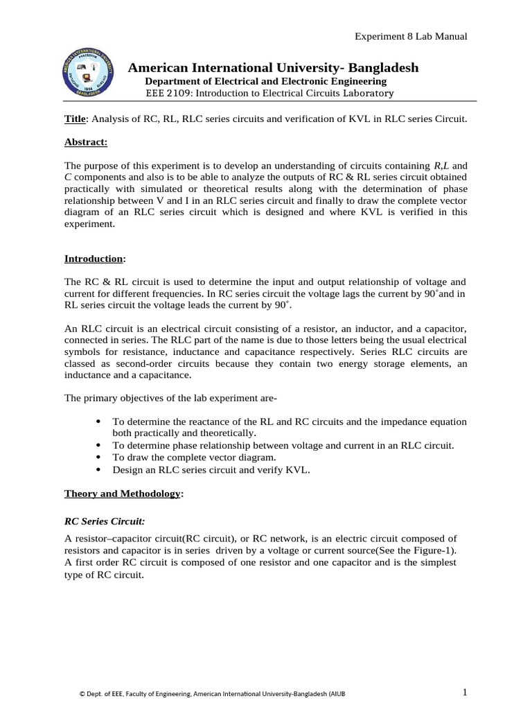 Iec Lab - Exp 08 - Fall 24-25 | PDF | Electrical Network | Electrical ...