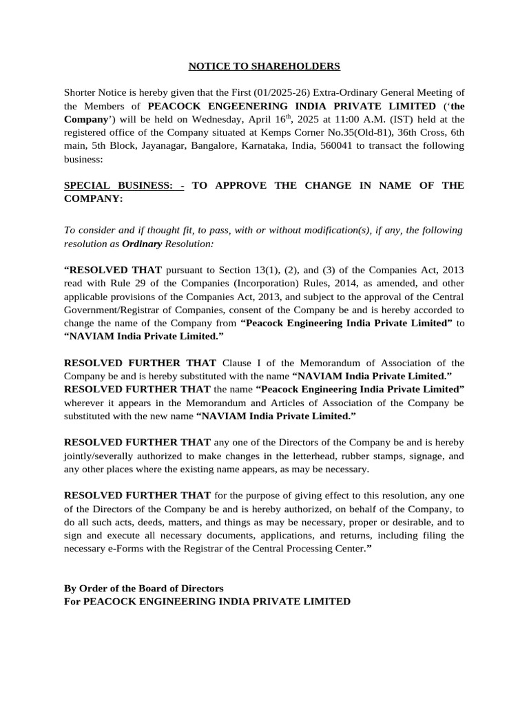 Name Change Notice for Peacock Engineering | PDF