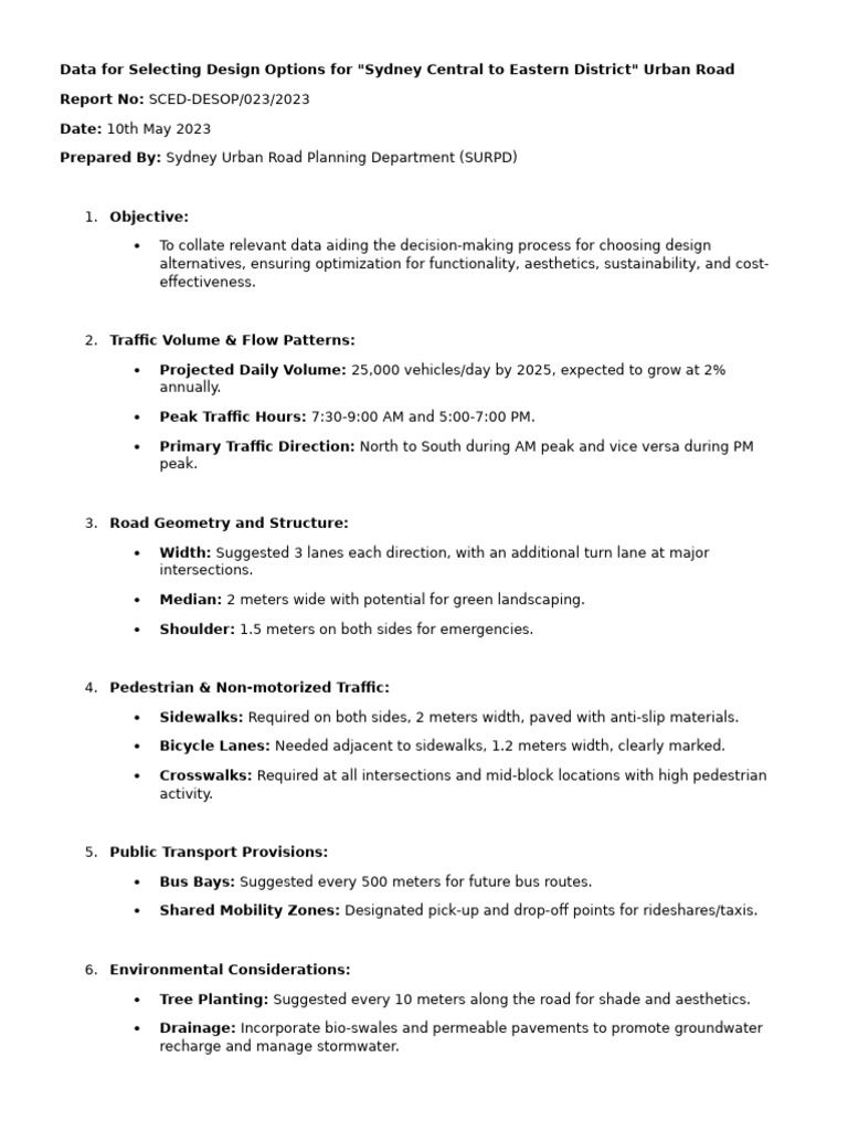Design Options for Sydney Urban Road | PDF | Road | Traffic