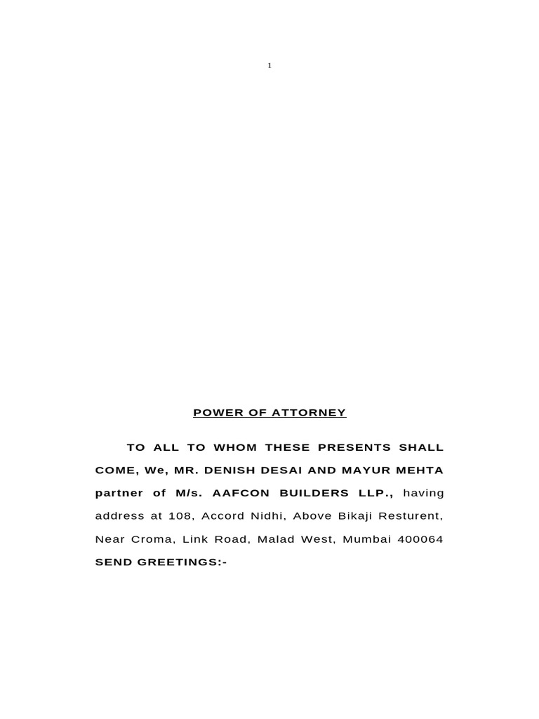Power of Attorney for Property Registration | PDF | Justice | Crime ...