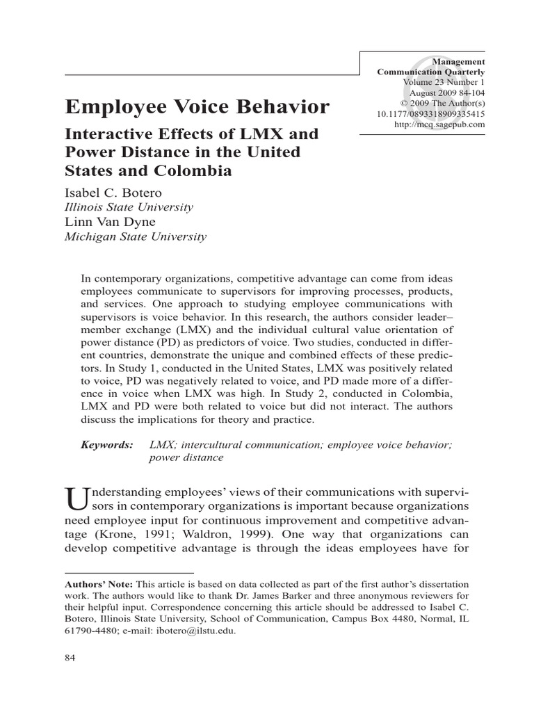 2009 Botero, I. C. Van Dyne, L. (2009) - Employee Voice Behavior | PDF ...