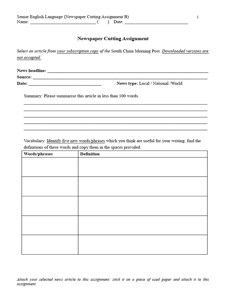 Senior Newspaper Cutting Form - 2122 - Form B Vocab | PDF | Vocabulary ...