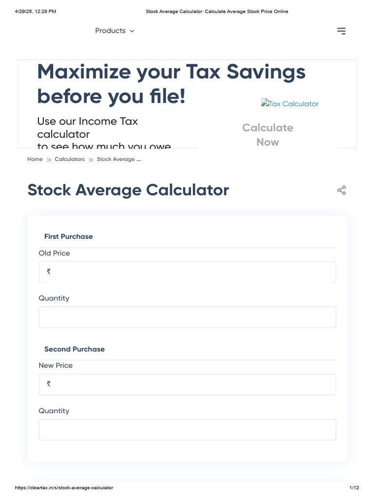 Stock Average Calculator - Calculate Average Stock Price Online | PDF |  Investing | Stocks