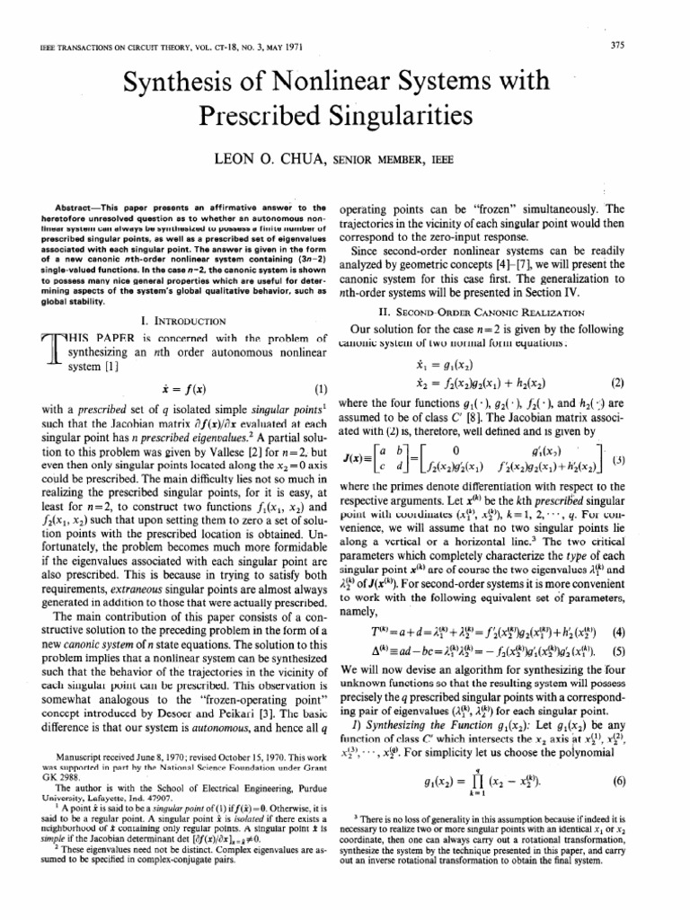 Synthesis Of Nonlinear Systems With Prescribed Singularities Pdf