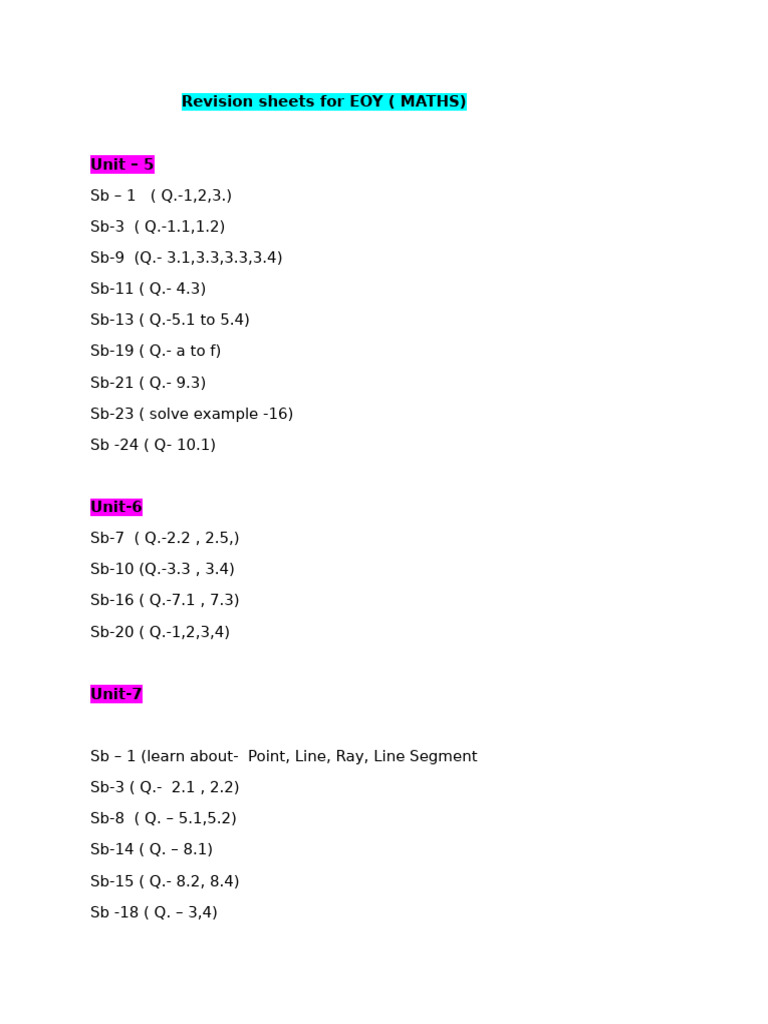 Math EOY Revision | PDF